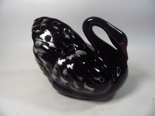 Vintage 1950s Black Glossy Glaze Swan Posy Vase Kitsch .