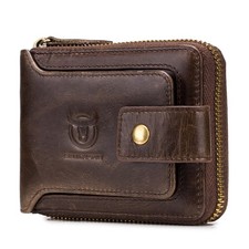 Men Wallet Real Genuine Leather RFID Large Zip Around Bifold with Coin Pocket