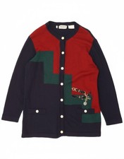 GRAZIA Womens Longline Cardigan Sweater UK 16 Large Navy Blue Colourblock DO14