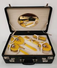 Vtg 1940s Dupont Pyralin Guilloche Dressing Table Vanity Set Leather Travel Case