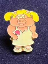 FEMALE PIG CHARACTER PIGTAILS PIN BADGE