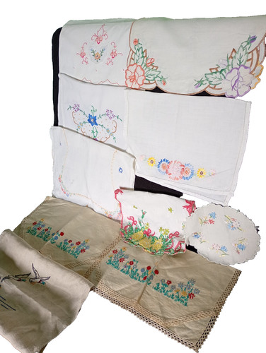 Vintage embroidered linen - embroidered,