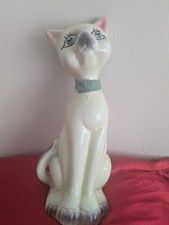 Cream ceramic Siamese cat ornament 10" tall