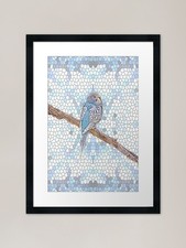 Cute blue budgie on mosaic