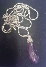 Amythest Necklace With Silver Tone Chain