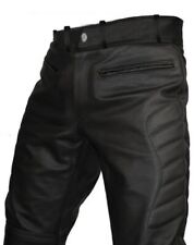 Mens Bikers Style Pants in Real Leather Motorcycle Jeans Black Padded Trousers