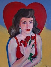 Genuine Oil Painting, Portrait of woman & roses,  ORIGINAL ART Signed