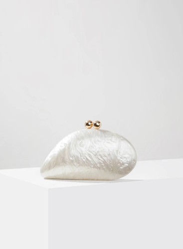 Ivory pearl shell clutch - ivory,