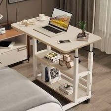 Rolling Laptop Table Adjustable Height Mobile Table Home Office Desk with Self