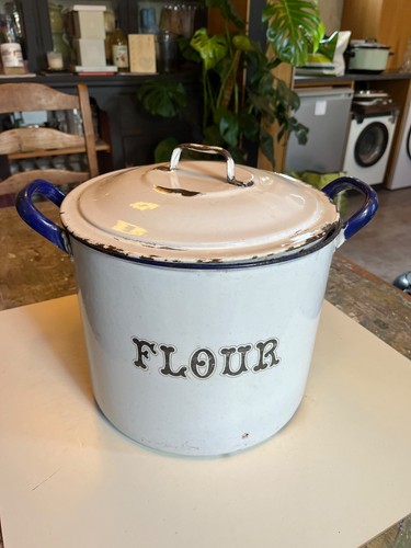 Vintage enamel flour bin - vintage,