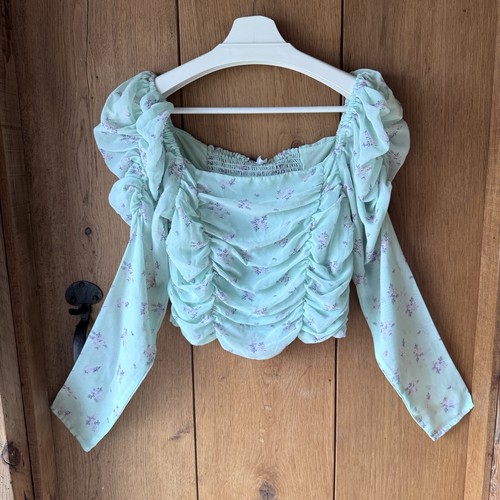 Mint green floral puff - green,