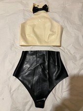 William Wilde Black White Latex Halter Top Bowtie + Knix 2pc Outfit (Small) RARE