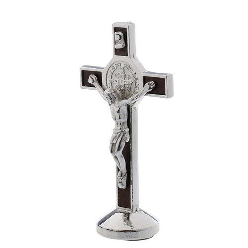 Elegant metal crucifix statue - metal,