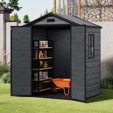 5x3, 6x4, 8x4, 8x6ft Grey Wood Effect Plastic Garden Shed Outdoor Tools Storage