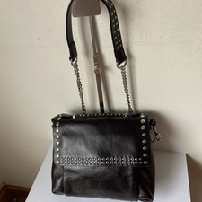 Brown Burgundy Studded Zara Bag With Removable Chain Strap Metal Leather Strap
