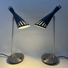 Pair of Table Lamps Mid Century Modern MCM Silver & Black Table Lamp / Desk Lamp