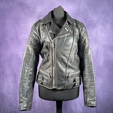 Vintage 1970s Mens Black Leather Biker Jacket Vintage Triumph Badge XS