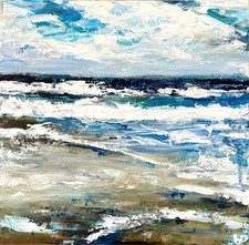 NEW ORIGINAL OIL PAINTING 30cm SEA SEASCAPE BEACH ART By Artist DRAWING