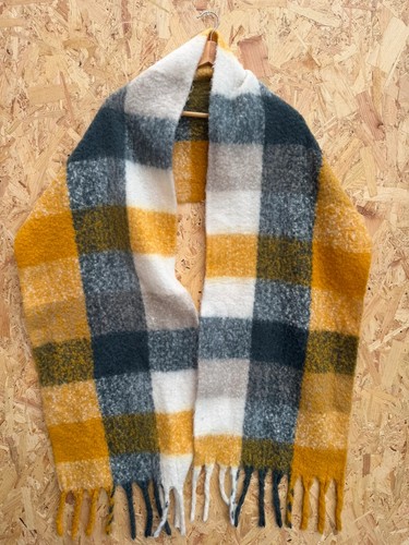 Mustard grey check scarf - mustard,