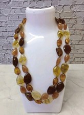 Glass Beaded Double Strand Necklace Brown, Yellow, Clear VGC