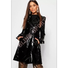 Women Black PVC Vinyl Trench