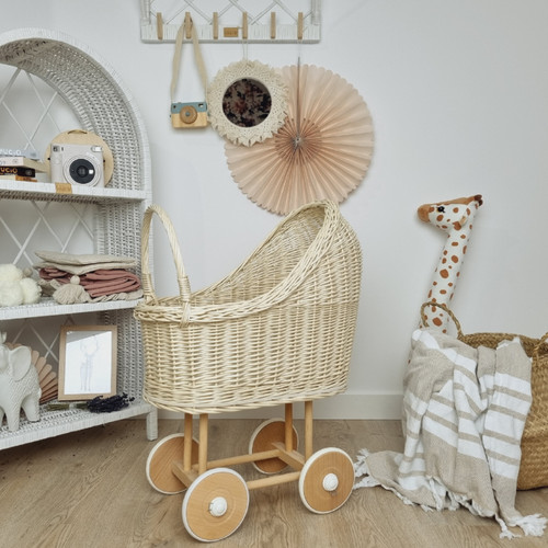 Ecru wicker doll - wicker, wooden