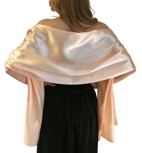 Pink peach satin shawl stole - pink,