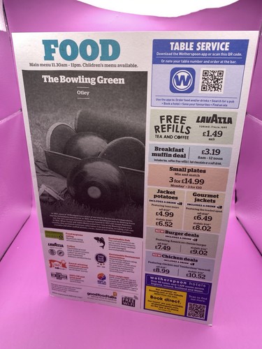 Wetherspoon menu the bowling - menu:,