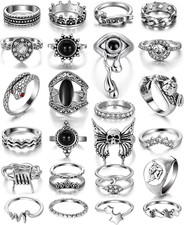 26-35 Pcs Vintage Silver Knuckle Rings Set for Women Men Grunge Gothic Rings