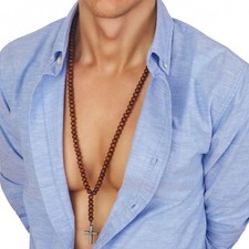 Mens Bead Necklace Cross, Surfboard Pendant Beaded Style Surfer Gift for Him Men