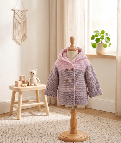Hand knitted pink hooded - hooded, baby