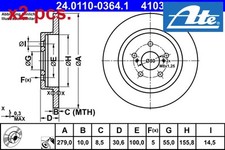 X2 PCS REAR BRAKE DISC SET LEFT & RIGHT 24.0110-0364.1 ATE I