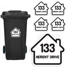 4 x Wheelie Bin Numbers Name Stickers Custom House And Road Street 140mm x 150mm