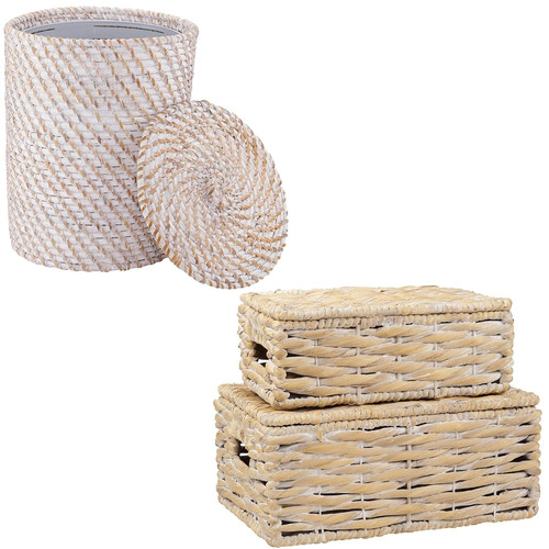 White wicker trash can - wicker,
