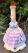 vintage antique porcelain table lamp lady crinoline boudoir continental