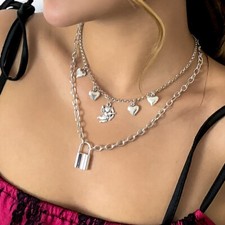 Padlock Pendant Cupid & Hearts Charmed Double Layered Necklace