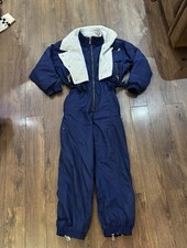 Vintage Women’s Ski Suit UK 16 Rodeo One Piece Snow Suit Navy Blue Retro 80s