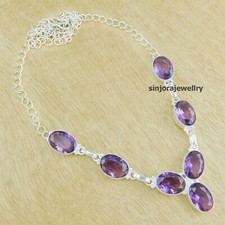 Amethyst Gemstone Jewelry 925 Sterling Silver handmade Gift Necklace 18"