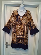 George Asda Navy Blue Tan Yellow Leopard Relaxed Loose Fit Top Size 20
