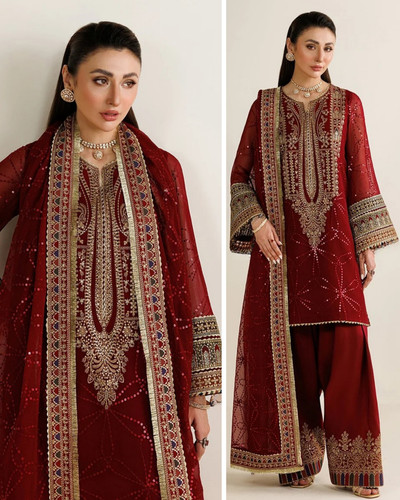 Pakistani designer red chiffon - pakistani,