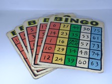 Vintage Wooden Board Bingo Cards / Signs Novelty x 5