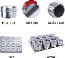 12 Magnetic Spice Herb Tin Rack Stainless Steel Base /Stationery Organisers No 2
