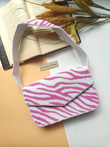 Pink zebra pattern - pink, beaded