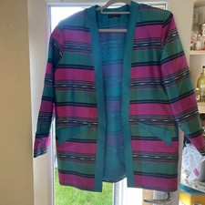 Women’s  Open Jacket Taffeta 100% Thai Silk Plaid Collarless Size 14