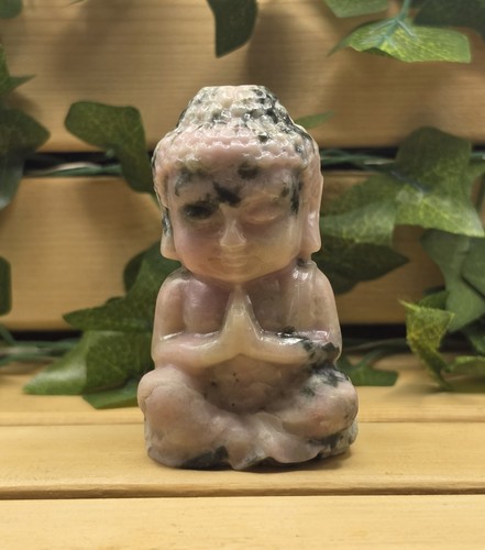 Rhodonite praying baby buddha - rhodonite,