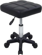 FURWOO Square Leather Rolling Stool with Wheels Height Adjustable Swivel Stool