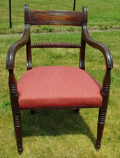 Elbow Chair with Rope Twist Back, Regency, c1820, Open Arm Chair : Reupholstered