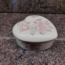Aldridge Pottery Heart Trinket Box with Lid Flowers Stoke on Trent Staffs Eng