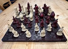 Vintage Alice in Wonderland Chess Complete Set Wooden & Resin