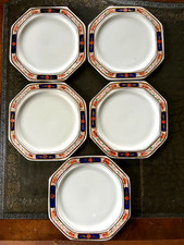 Set of 5 Antique Royal Stafford Octagonal Plates Imari Style Pattern 5824 15 cm